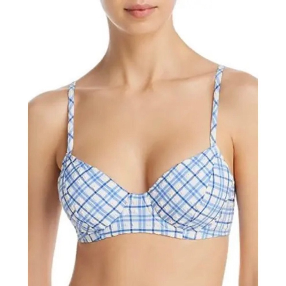 NWT Tory Burch Plaid Underwire Bikini Top Hipster Bikini Bottom Se Blue size L - Picture 4 of 13